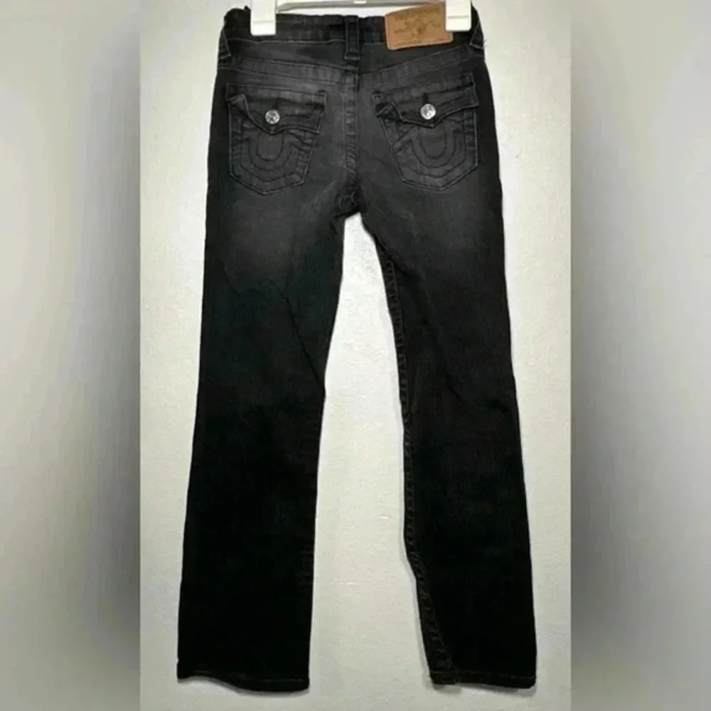 True Religion Jeans Kids Size 7 Black Gray Straight Leg Flap Pockets jeans